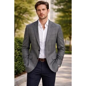 Chaps Men’s Grey Plaid Sports coat Blazer Sz 46R Career Professional